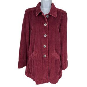 J. Jill Burgundy Corduroy Button-Up Back Pleats Jacket With Pockets Womens Sz M